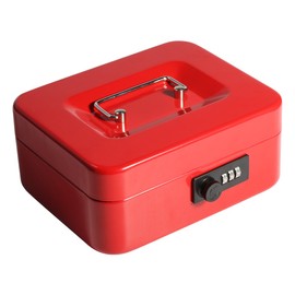 Decaller Medium Cash Box with Combination Lock, Metal Money Box with Removable Tray, 7.87" x 6.30" x 3.54", Red