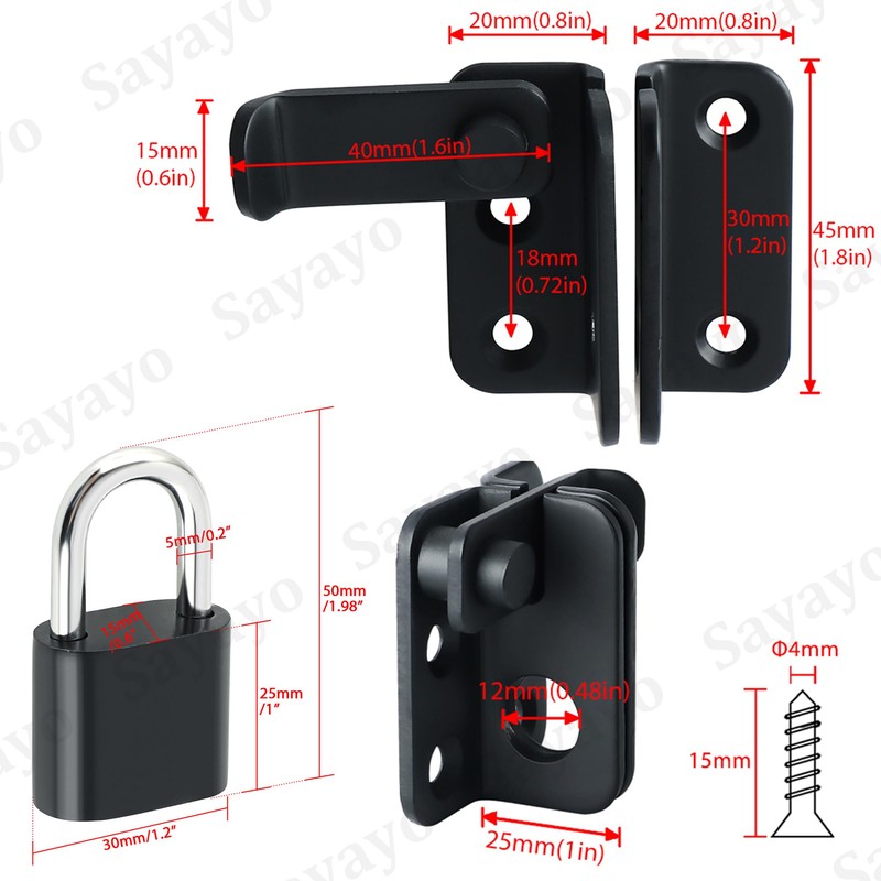 SAYAYO Door Bolt Lockable Stainless Steel Deadbolt Lock with Padlock,