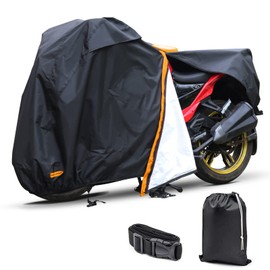 Autolion Motorcycle Cover,Waterproof Zipper Outdoor Cover for All Seasons Windproof, High Heat Resistance Dustproof and Rainproof Snowproof(Orange Zipper XXL Fits Up to 108 inch)