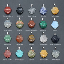 LHJ 6 Pcs Natural Stone Pendants Scallop Shell Shape Chakra Crystal Quartz Agate Bead Charms for Jewelry Making Necklace Earrings