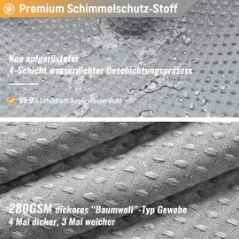 BTTN Shower Curtain Waffle Grey 180 x 180 cm, Anti-Mould Heavy Waterproof Fabric Textile Shower Curtain with 12 Hooks, Modern Washable Weighted Hem Decorative Polyester Shower Curtain for Bathroom