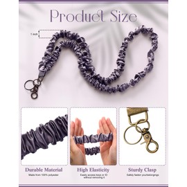Geyoga Scrunchie Lanyards for ID Card and Keys Scrunchy Cute Neck Keychain With Clip Closure Stretchy Lanyards For Teacher(Gray Purple)