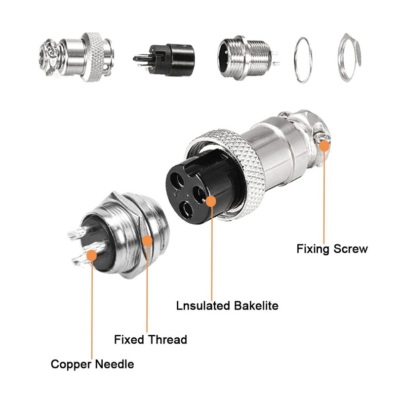 Aiqeer 5 Pcs 4-Pin GX16 Aviation Connector, 16 mm Thread