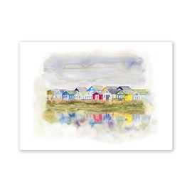 Beach Hut Print, Mudeford Pictures for Walls, Dorset Wall Art Gift, Coastal Decor Watercolour UNFRAMED A4, Crafty Cow Design