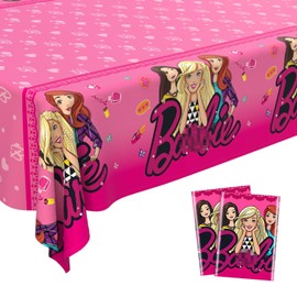 Ainvliya 2Pcs Party Table Cloth 137x183cm, Happy Birthday Party Disposable Tablecloths Princess Pink Dining Table Cover Decorations Rectangle Plastic Tablecloths for Girls Home Picnics Party Supplies