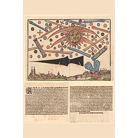 24x36 gallery poster, 1561 celestial phenomenon over Nuremberg as printed in an illustrated news notice