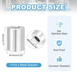 PATIKIL 4 Pcs Stainless Steel Spacers, 6mm ID x 14mm OD x 18mm Height 304 Stainless Steel Bushing Screw Standoff Unthreaded Round Spacer for 1/4"M6 Screws Bolts Nuts