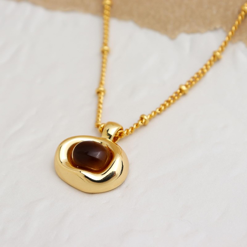 Sonateomber Gold Natural Tigers Eye Stone Pendant Necklace for Women