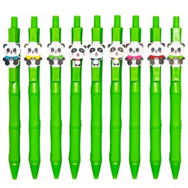 Maydahui 12 Pcs Cute Panda Bear Pens Retractable Green Bamboo Kawaii Panda Gel Pens Lovely Animal Black Ink for Shcool Office Supplies Party Favors