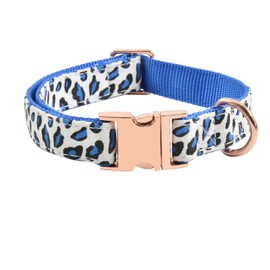 Metal Buckle Dog Collar, Durable Adjustable Dog Collar Soft for Small Medium Large Dogs (S(10-14in), Blue Leopard)
