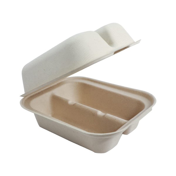 World Centric Compostable Plant Fiber 8x5x2 Equal Two Compartment Take Out Containers (Taco Box). Case of 300. (TO-SC-T2)