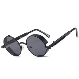 besbomig Retro Circle Sunglasses Steampunk Style Eyewear - Vintage UV400 Protection Polarized Sunglasses Round Lens Metal Frame for Men Women Unisex