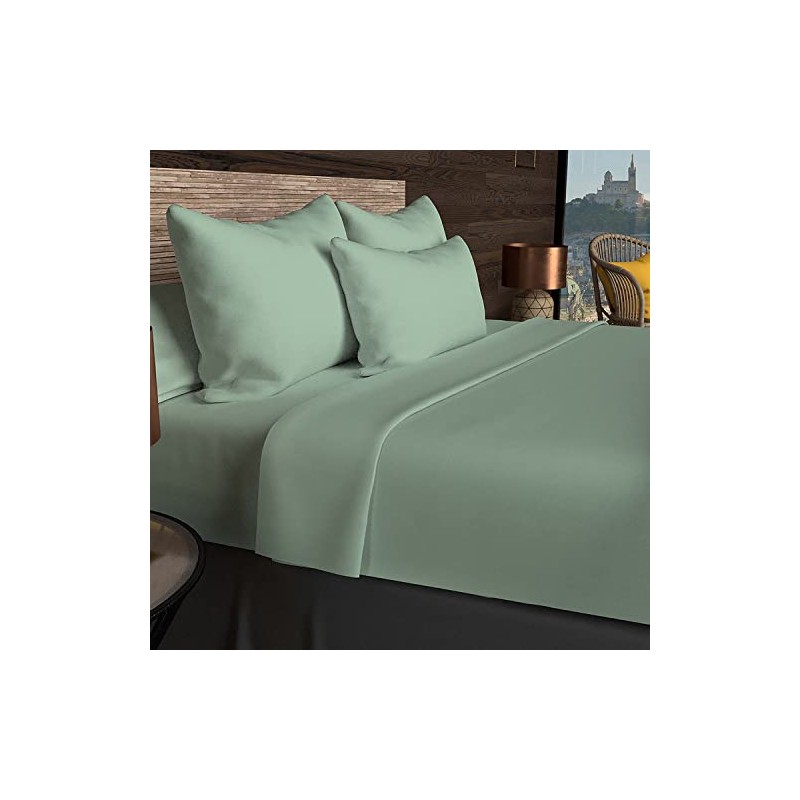 Soleil d'Ocre Flat Sheet, Cotton, Green, 180 x 290 cm