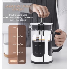 ADAMITA French Press Coffee Maker 8 cups 34 oz 304 Stainless Steel Coffee Press with 4 Filter Screens, Easy Clean Heat Resistant Borosilicate Glass - Free 100% BPA… (Silvery-BO90893-SS, 34 oz)