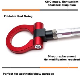 iJDMTOY Sports Red Track Racing Style Tow Hook Ring Compatible with Hyundai 2019-up Veloster, 2010-up Genesis/Genesis Coupe, 2014-up Kia Soul, 23-up Telluride, etc