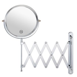 Welllink 8Inch XL Wall Mounted Bathroom Mirror, 1X/7X Magnification, High-Definition Glass, Chrome Finish, Space Saving Design