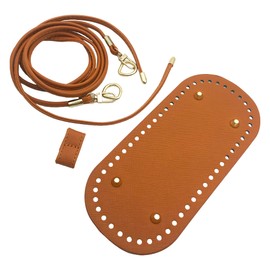 PU Leather Crochet Bag Base Oval Shaper Bottom Pads with Crossbody Replacement Strap, Bag Adjustable Drawstring Rope for handbag bucket bags DIY Crochet Craft Handle Purse Making Repair (Brown) CW010
