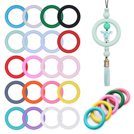 APCGSM 20Pcs Silicone Beadable O Rings 65mm Round Silicone Bead Loop with 2 Hole, Focal Frames Silicone Pendant for DIY Keychain Necklace Making Jewelry Hanging Ornaments Car Charm