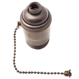 B&P Lamp® Heavy Turned Brass Socket With Antique Bronze Finish, On/Off Pull Chain Function, Uno Thread Shell