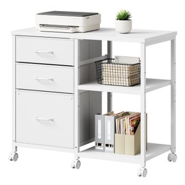 Maihail 3 Drawer File Cabinet with Wheels Rolling Printer Stand with Open Storage Shelf Fabric Lateral Filing Cabinet for Home Office,White