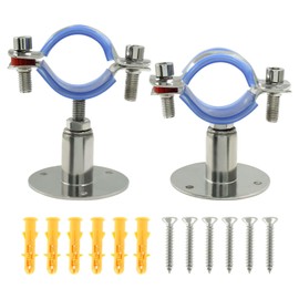 Auvotuis 2PCS 304 Stainless Steel Wall Mount Ceiling Mount Pipe Supports,Suitable for OD Pipe 1-1/2"(38-40mm),Adjustable Height 30-50mm, Adjustable Pipe Bracket Clamp with Screws