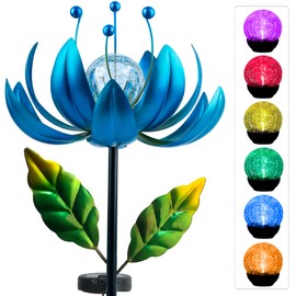 Solar Wind Spinner, 38 Inch Metal Stake Yard Spinners,Solar Powered Multi-Color LED Glass Ball with Kinetic Wind Sculpture Spinner Windmills for Yard | XPSCOCO