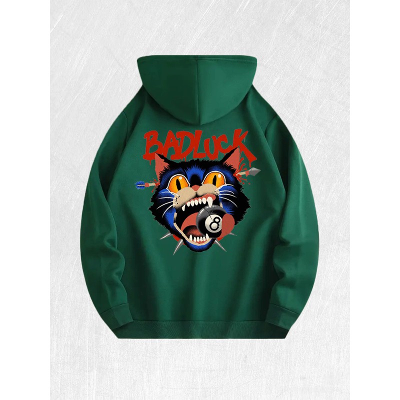 Bad Luck Cat Graphic Hoodie 100% Cotton US Warehouse 7