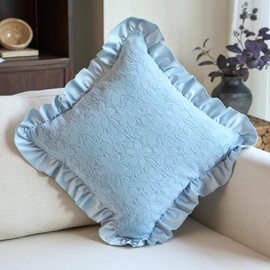Alerfa Light Blue Floral Throw Pillow Cover 20 x 20 Inch Chenille Sqaure Luxury Decorative Pillow Cover for Couch Living Room Bedroom