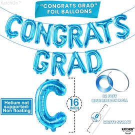 KatchOn, Blue Congrats Grad Balloons - 16 Inch | Congrats Grad Banner Balloons for Graduation Decorations Class of 2024 | Congratulations Balloons for Graduation Balloons Class of 2024 Decorations