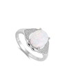 Oval White Simulated Opal Beautiful Cluster Ring .925 Sterling Silver