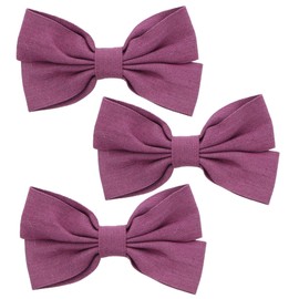Set of Three 7 inch Denim Bow Clips for Girls - Purple