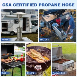 Wadeo 12 Ft Propane Quick Connect Hose For Rv To Gas Grill, Converter