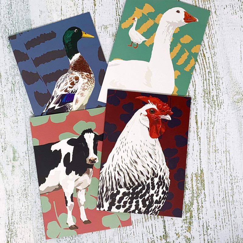 Farm Animal Set Blank Greeting Boxed Notecards by Leslie Gerry