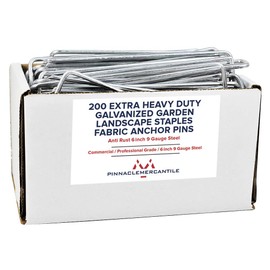 Pinnacle Mercantile Galvanized Garden Landscape Staples Fabric Anchor Pins Anti Rust 6 inch Strong 11 Gauge Steel USA … (200, 9 Gauge)