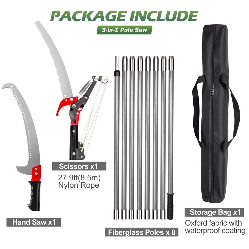 Walensee Pole Saws for Tree Trimming,7.2-27FT Extendable Tree Pruner,Manual Branch