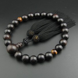 Myorenhua Prayer Beads for Men, Ebony, 22 Beads, Celestial Tiger Eye Stone Beads + Bag Set, One-Handed Beads, Abbreviated Buddhist Beads, Fashionable, Present, Funeral, Buddhist Gift, Gift, Gift for Men (Black Head)