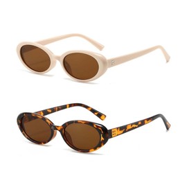 crazy bean Y2k Sunglasses for Women and Men, Oval Round Retro Sunglasses, Vintage Sunglasses for Party, Raver, Y2K Colourful Sunglasses Set, Leopard + Beige Frame