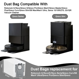 Pack of 10 Dust Bags for Roborock Q Revo/Q Revo Series/Qrevo Curv/S8 MaxV Ultra/Qrevo Pro/Qrevo Slim/Qrevo Master, 3L Capacity, Compatible Replacement Vacuum Bags for Roborock Qrevo Curve