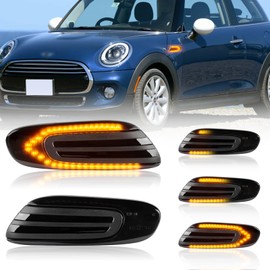 POPMOTORZ F55 F56 F57 LED Side Marker Turn Signal Mini Clubman Hardtop Hatchback Fiber LED Flowing Glow Sequential Mini Cooper Front Side Marker Smoke Lens