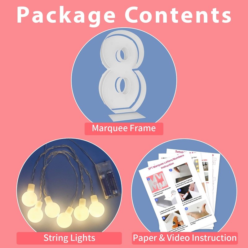 2FT Marquee Light Up Number, Marquee Numbers 8, Mosaic Balloons