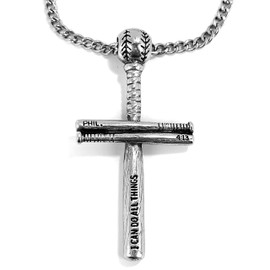 FORGIVEN JEWELRY Baseball Bat Cross with Baseball Chain Necklace Phil 413