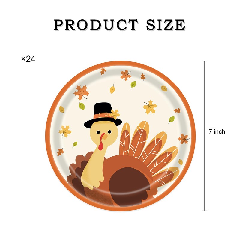 24 Pcs Thanksgiving Turkey Paper Plates Fall Theme Party Dessert