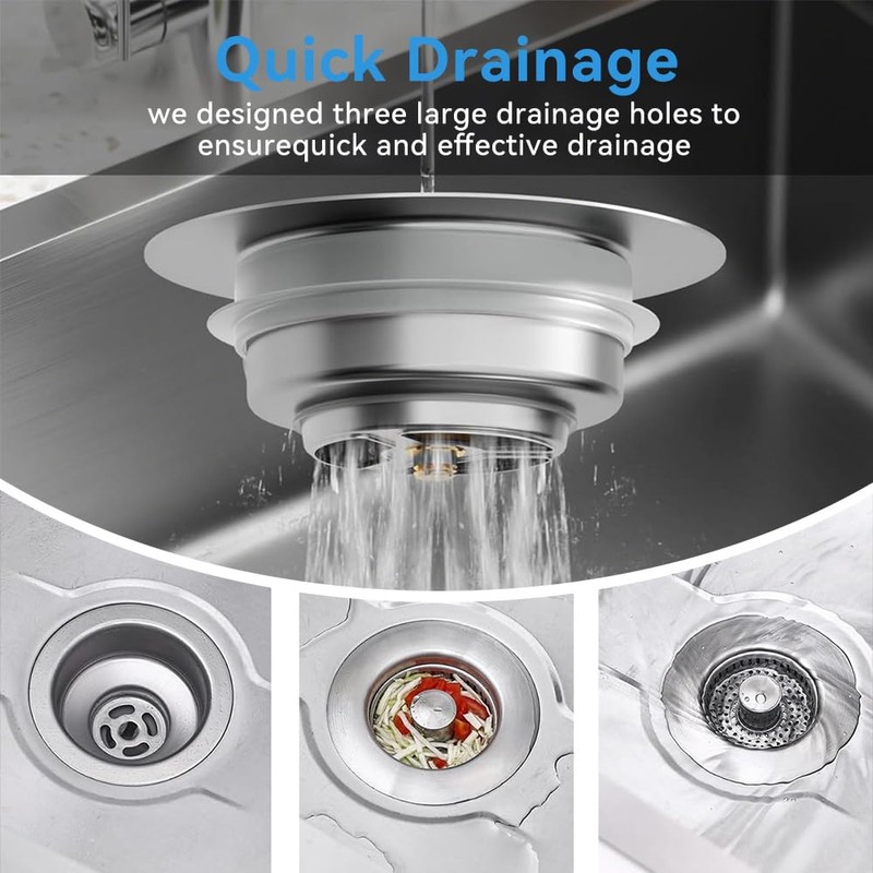 Kitchen Sink Drain Strainer, Pop-up Sink Stopper, 3-in-1 Universal Sink