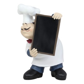 Ebros Gift French Bistro Master Head Chef Jean With Toque Blanche And Red Necktie Holding Black Kitchen Tray Board Decor Statue 10.75"H As Home And Kitchen Cabinet Counter Top Mantle Piece Decor Chefs