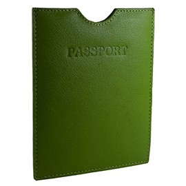 Travel Passport Holder Sleeve Protector Cover Wallet Real Leather RFID (Green)