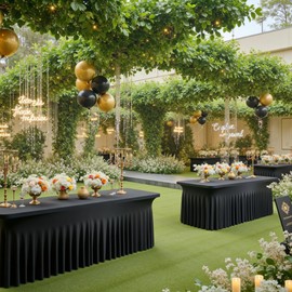 4 pk 6ft Spandex Black Rectangle Tablecloths for 6 Foot Tables, Wrinkle Free Fitted Table Cover 6ft Stretch Table Clothes Desk Skirt for Weddings, Parties, Banquets, and Baby Showers