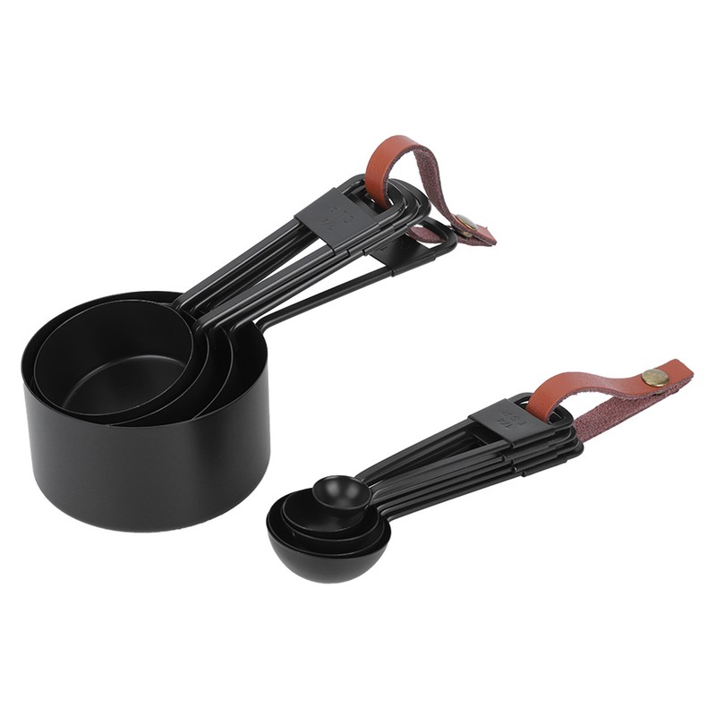 9PCS Black Stainless Steel Measuring Cups Set Coffee Spoon with