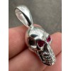 Emo Real Solid 925 Silver Skull W. Red Eyes Pendant