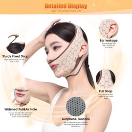 kanuoc V Line Lifting Mask, Adjustable Chin Strap for Sleeping, Jaw Exerciser Face Lift Prevent Sagging, Chin and Cheek Lifting Bandage for V Face Lift (21-27in, Champagne)