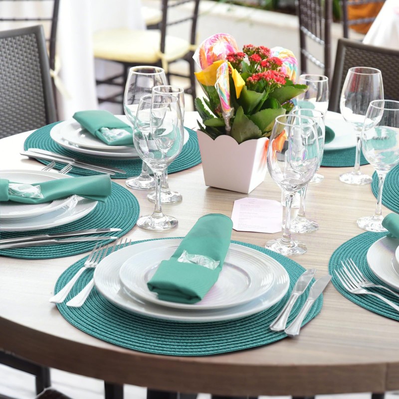 Lake Blue Round Placemats Set of 4 Braided Placemats Plastic